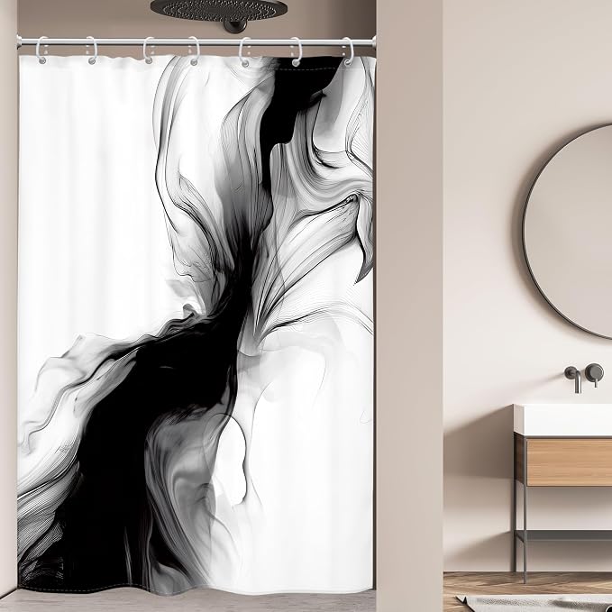 Cinbloo Small Stall RV Black and White Shower Curtain 48Wx72H Abstract Marble - Image 4