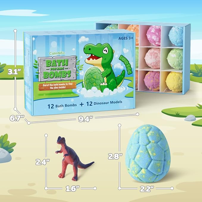 Bath Bombs with Surprise Dinosaur Toys Inside, 12 Pack Organic and Natural - Image 2