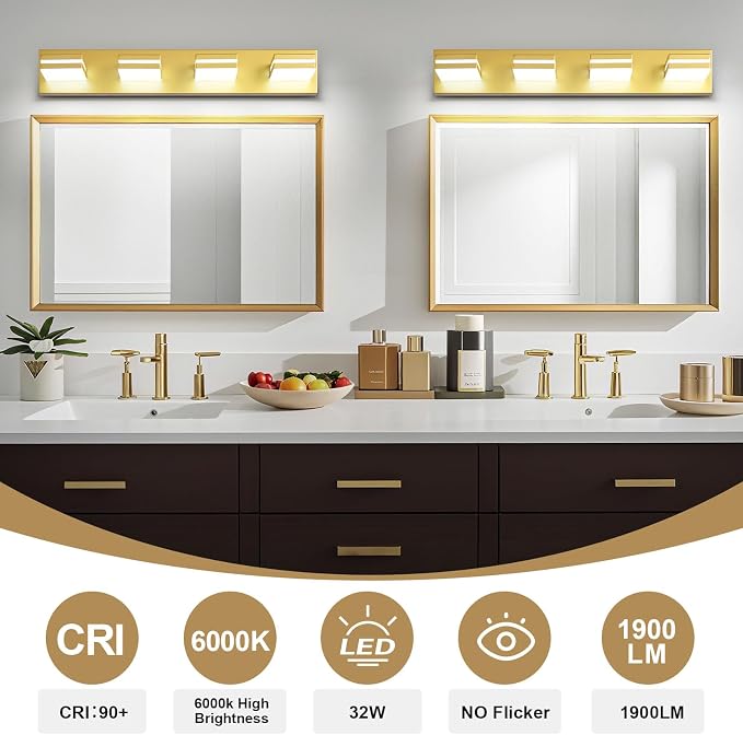 Modern LED Bathroom Lights Fixtures, Metal Gold Acrylic Wall Lighting, Vanity - Image 4