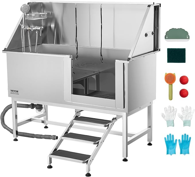 VEVOR Stainless Steel Dog Washing Station, 62 inch Pet Grooming Tub w/Stairs by VEVOR