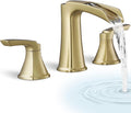 Brass Waterfall Tub Faucet, 3 Hole Brushed Gold Bathtub Faucet Set, 6-16 Inch by HOIGY