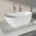 Logmey 67 Inch White Acrylic Freestanding Bathtub Oval Shape Soaking Tub by Logmey