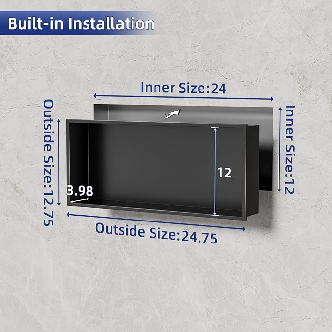 304 Stainless Steel Recessed Shelf, Over Mount Installation - Image 3