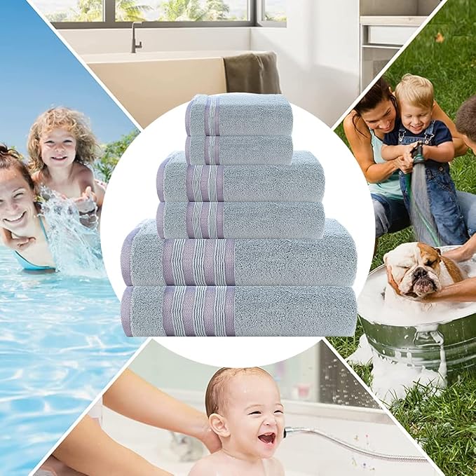 CASA COPENHAGEN Zero Twist, 6 Pieces Set 100% Cotton 0" Twist Towel Set- Grey - Image 3