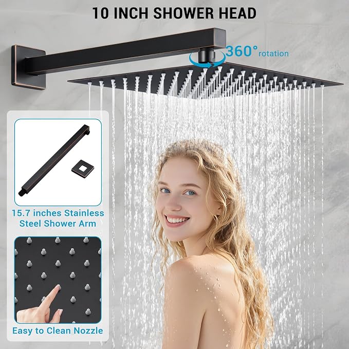 Shower Faucet Set, Wall Mount 10 Inch Square Rainfall Shower Head and Handle - Image 4