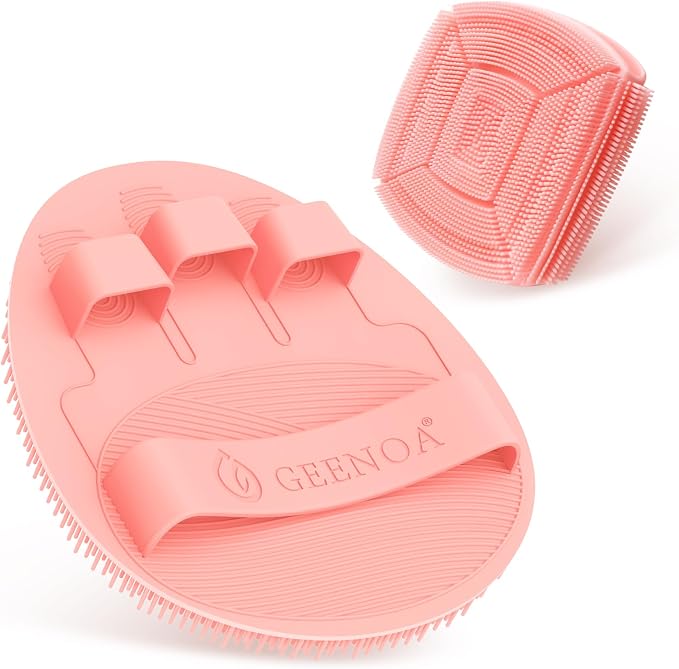 Soft Silicone Bath Glove & Face Scrubber Set 2PCS, 360° Anti-Slip & Hand-fit by GEENOA