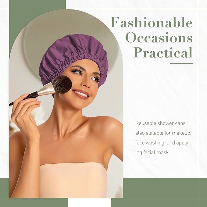 Reusable Shower Cap for Women, Large Waterproof Shower Essentials Bonnet - Image 2