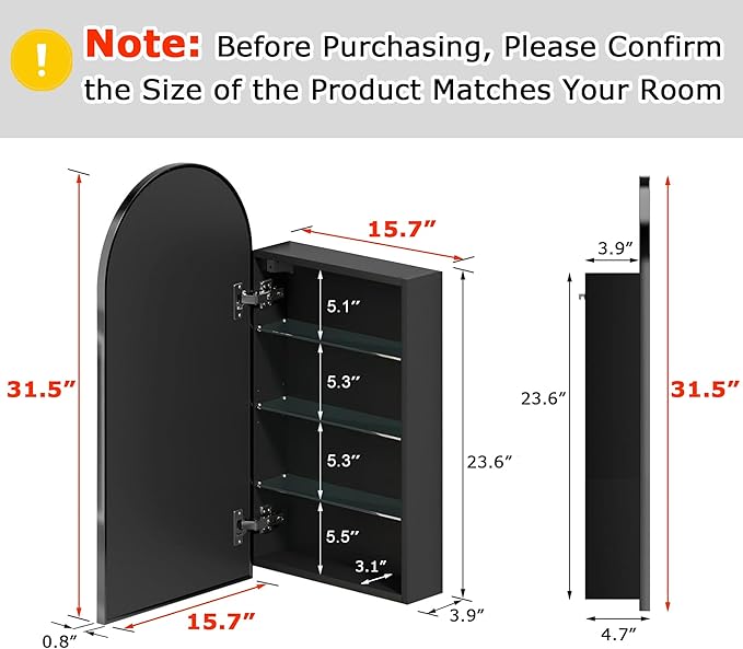 FKWin Arched Black Bathroom Medicine Cabinet - Image 2