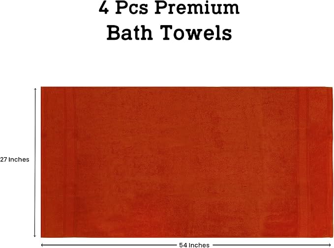 Casa Lino Coral Orange Bath Towels Set of 4 - Image 4