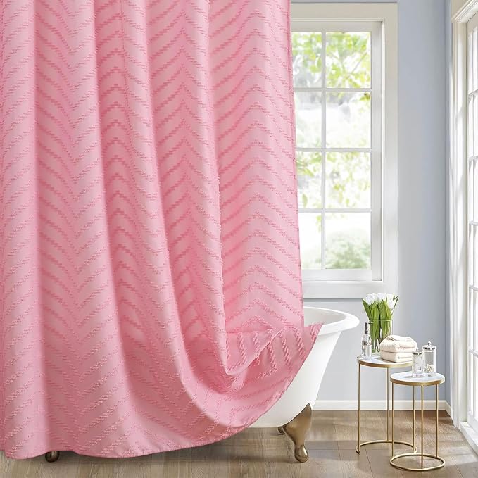 Pink Boho Shower Curtain Pretty Cute Shower Curtain Tufted Chervon Textured by TURKIO