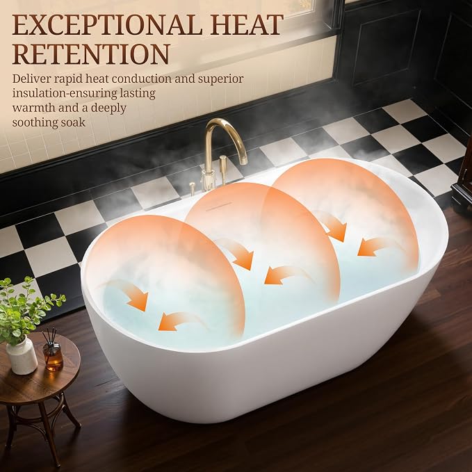 59" Acrylic Freestanding Bathtub, Deep Soaking Tub - Image 4