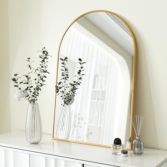 HARRITPURE Arched Bathroom Mirror 24" x 36“ Gold Modern Wall Mirror Aluminum - Image 3