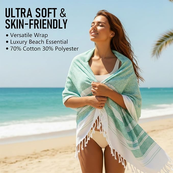 6 Pack Cotton Turkish Beach Towel Lightweight Thin Travel Vacation Essentials - Image 2