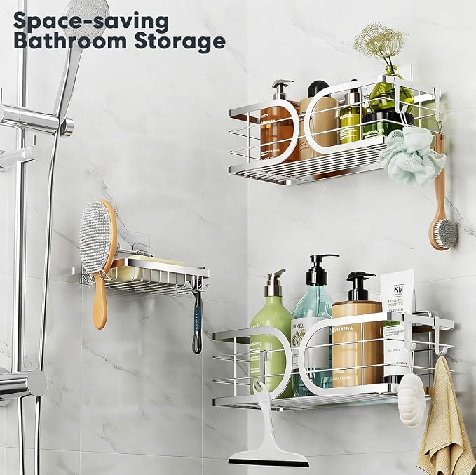 Shower Caddy 3 Pack Adhesive 304 Stainless Steel Shelves No Drill Durable Large - Image 6