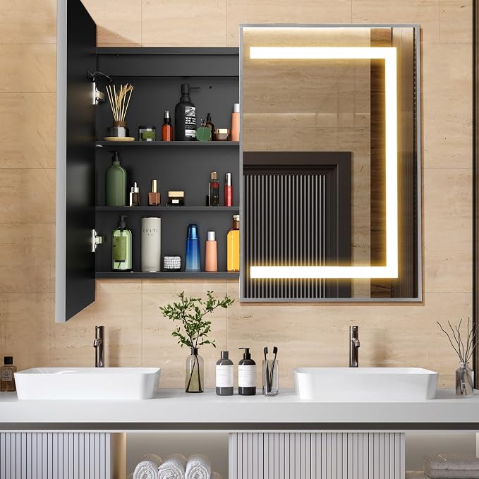 APRILSOUL 40X32 Inch Silver Bathroom Medicine Cabinet by Unknown