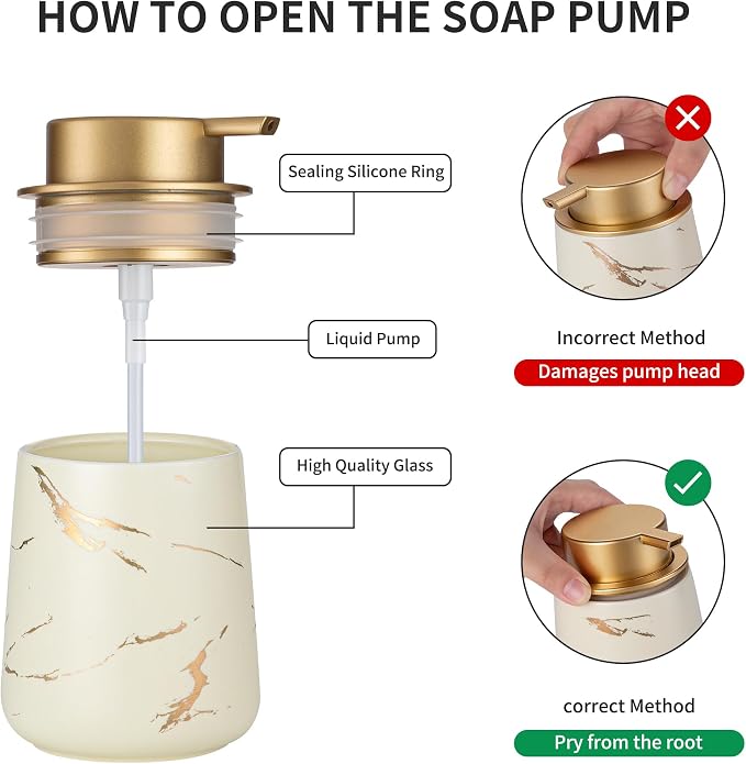 Enra Ceramic Gold Soap Dispenser, 12 oz Modern Liquid Hand Soap Dispenser - Image 3