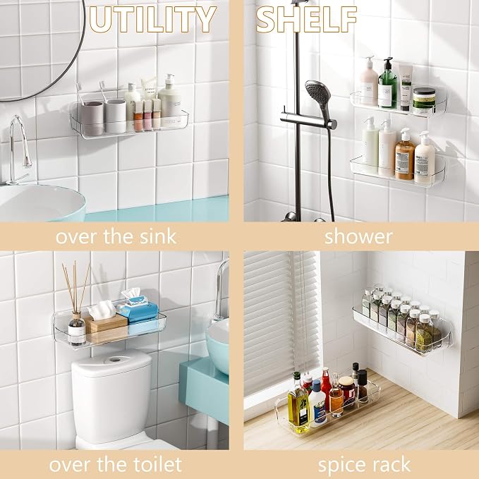 UDD Acrylic Clear Shower Caddy Adhesive Shelf, No Drilling Wall Mount Shower - Image 5