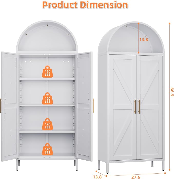 Kitchen Pantry Cabinet, 67in Tall Arched Storage Cabinet - Image 2