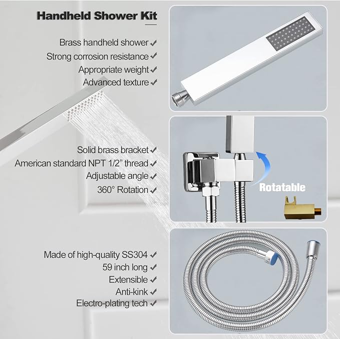 Rain Shower System Set with 10 Inch Large Shower Head High Pressure 2 Function - Image 5