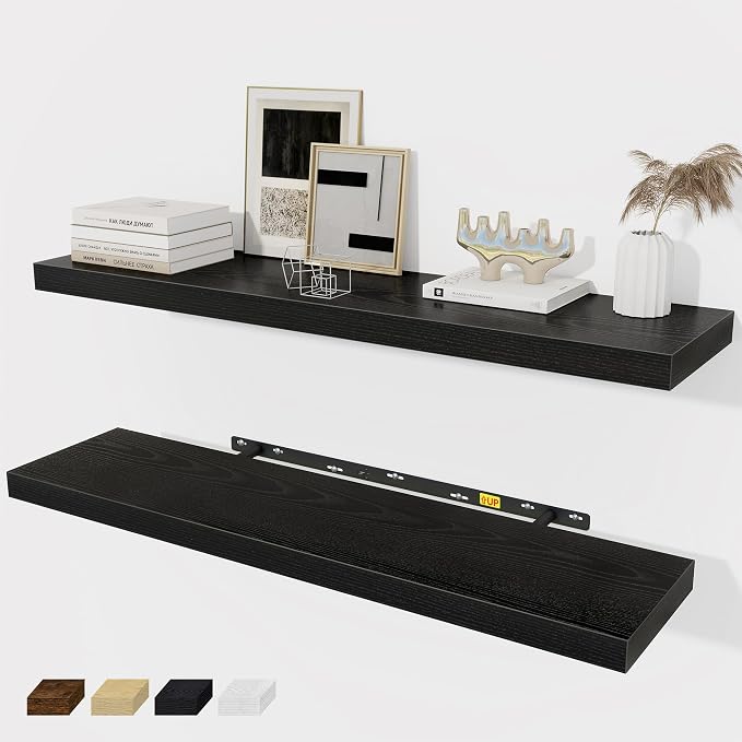 Fun Memories Black Floating Shelves 36 Inch Long, Rustic Farmhouse Bathroom by FunMemories