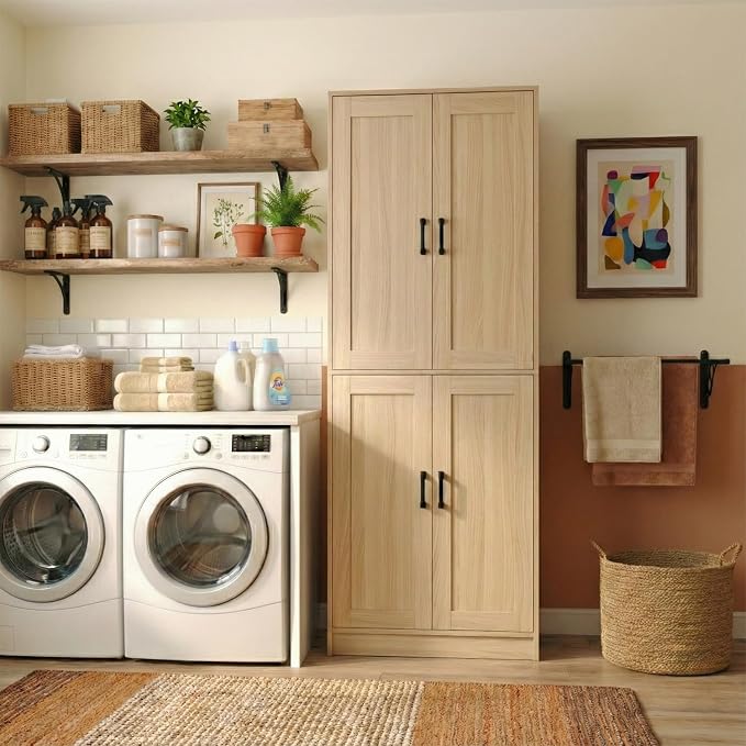 71" Tall Kitchen Pantry Cabinet, Freestanding Food Storage Organizer - Image 9