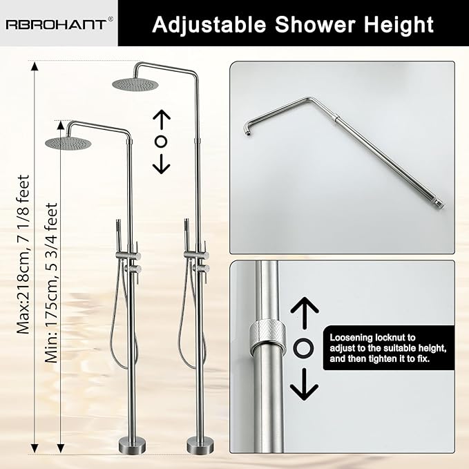 RBROHANT Freestanding Outdoor Shower Nickel, Height Adjustable Outside Showers - Image 3