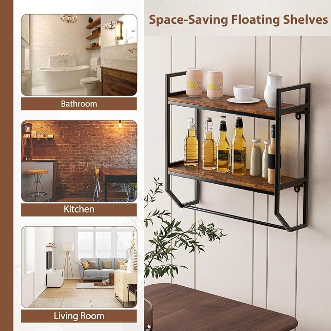 POWERSTONE 2-Tier Bathroom Towel Rack Industrial Wall Mounted Shelf - Image 7