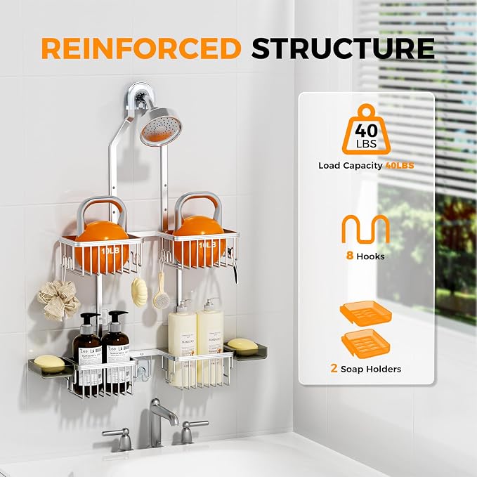 REINHARDT Aluminum Shower Caddy Hanging Adjustable Shower Caddy, Rustproof - Image 4