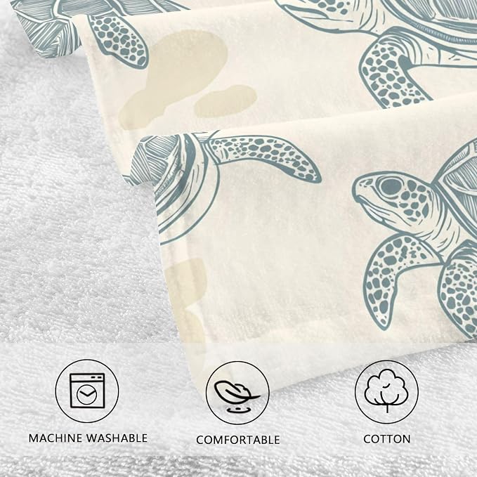 Sea Turtles Style Hand Towels for Bathroom Set of 2 Cotton Face Towel Soft - Image 4