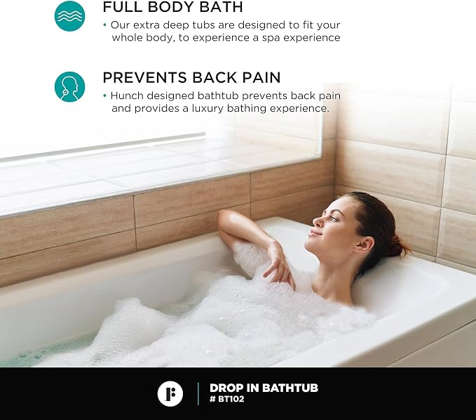 Fine Fixtures Drop In White Soaking Bathtub, Fiberglass Acrylic Material - Image 5