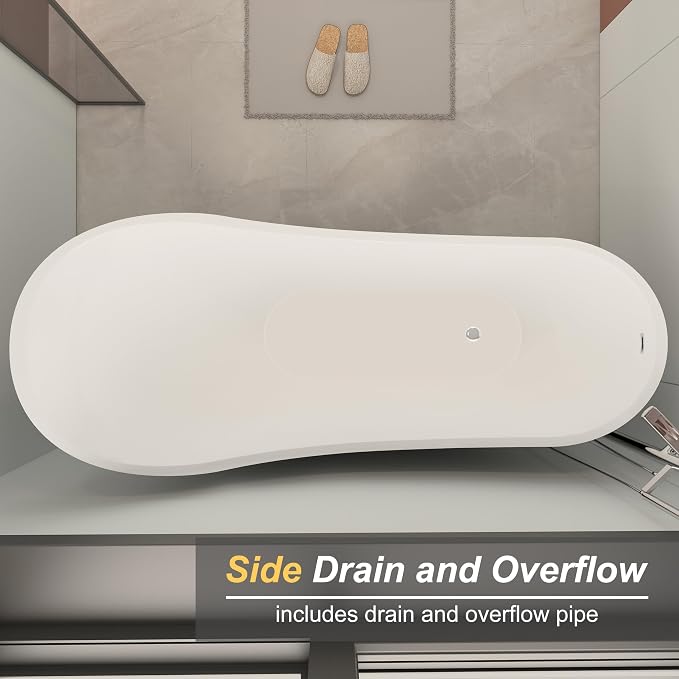 55" Black Modern Free Standing Soaking Slipper Bathtub, WHALEKING Luxury Stand - Image 6