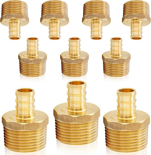 10-Pack HeSun PEX Fittings, 3/4" PEX x 1" Male NPT, Brass Crimp Male Adapter by HeSun