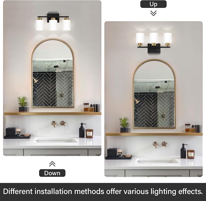 Black and Gold Bathroom Light Fixtures, 3-Light Modern Vanity Light Over Mirror - Image 4