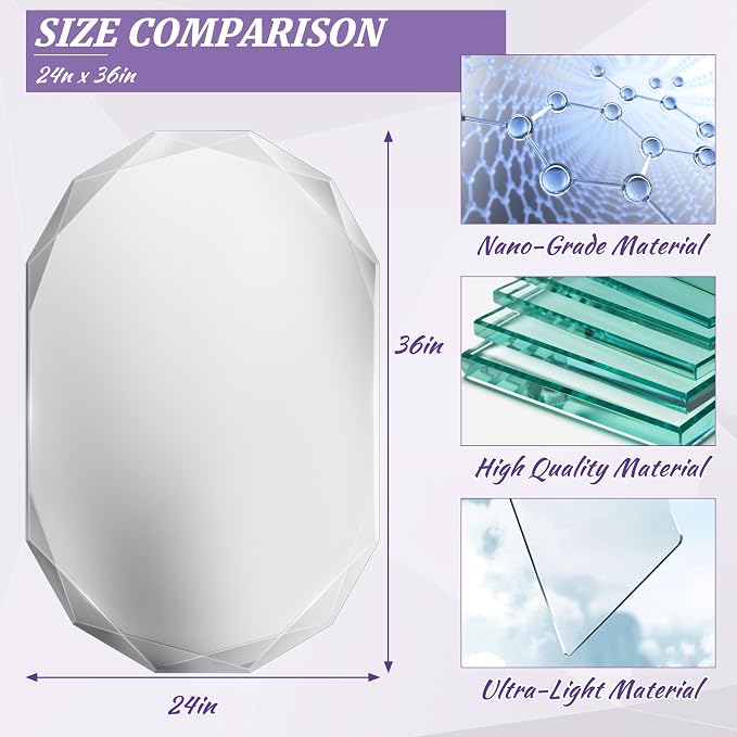 Bathroom Mirror for Wall, Beveled Edge Frameless Wall Mount Vanity Mirror - Image 5