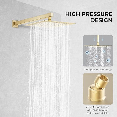 10 Inch Rain Shower Head, Square Rainfall & High Pressure, 304 Stainless Steel - Image 2