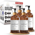16 OZ Thick Amber Glass Soap Dispenser, Bamboo Pump by SunrisePremium