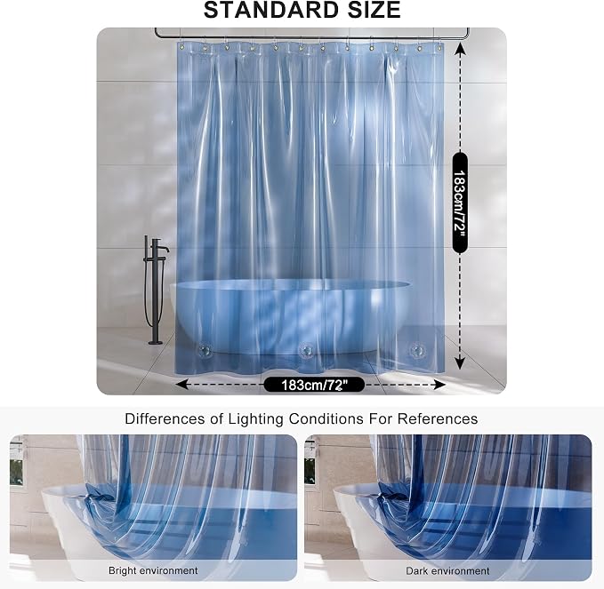 AmazerBath Shower Curtain Liner, 100% EVA Soft Clear Blue Heavy Duty Shower - Image 7