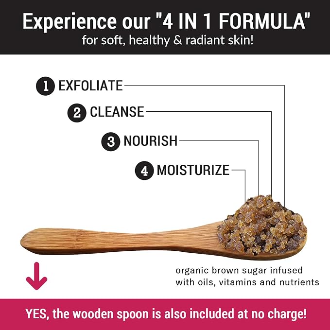 pureSCRUBS Premium Unscented Brown Sugar Body Scrub | Large 16oz Jar | Face - Image 3
