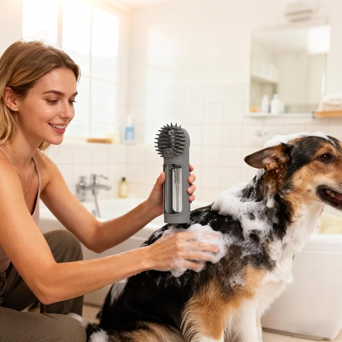 Dog Bath, Silicone Pet Scrubber, Soft Massage Brush, Shampoo Dispenser Tool - Image 2