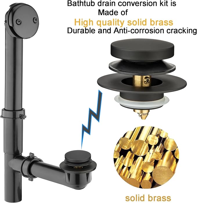 Yariwiz 1-1/2" Matte Black Bathtub Tub Drain Kit Bath Waste Overflow Drain Tube - Image 3