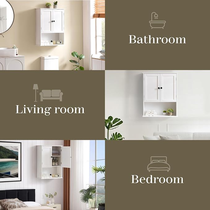 Bathroom Wall Cabinet, Hanging Cabinet Over Toilet Storage Adjustable Shelves - Image 8