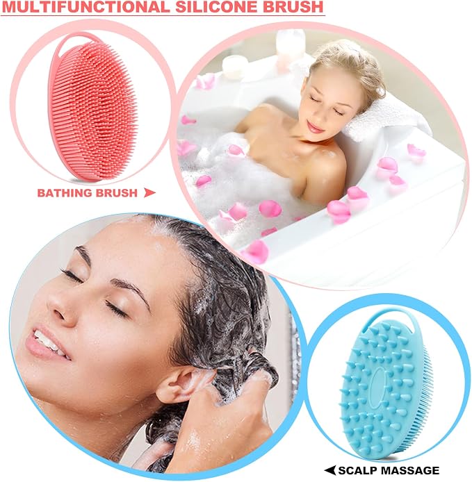 2 Pack Silicone Body Scrubber, Loofah Double-Sided Body Brush, Shower Scrubber - Image 3