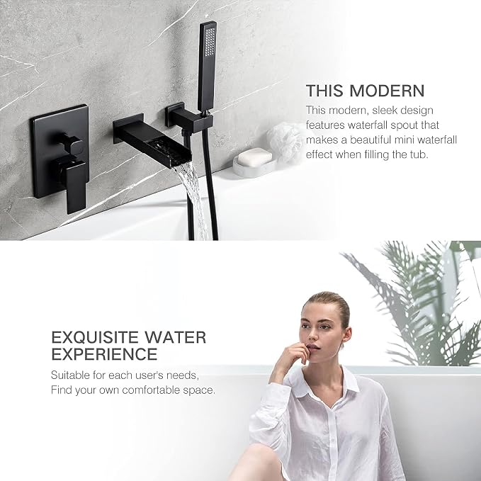 TapLong Matte Black Wall Mount Tub Filler Faucet Set - Image 5