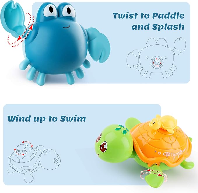 iPlay, iLearn Baby Bath Toys w/ Organizer, Water Squirting Octopus, Wind Up - Image 3