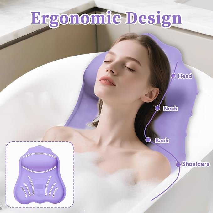 Silicone Bath Pillow for Tub Adults, 4D Air-Cushion Bathtub Pillow for Head - Image 2