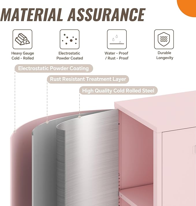 Locker Cabinet, 35.43" H Pink Metal Locker Storage Cabinet - Image 4
