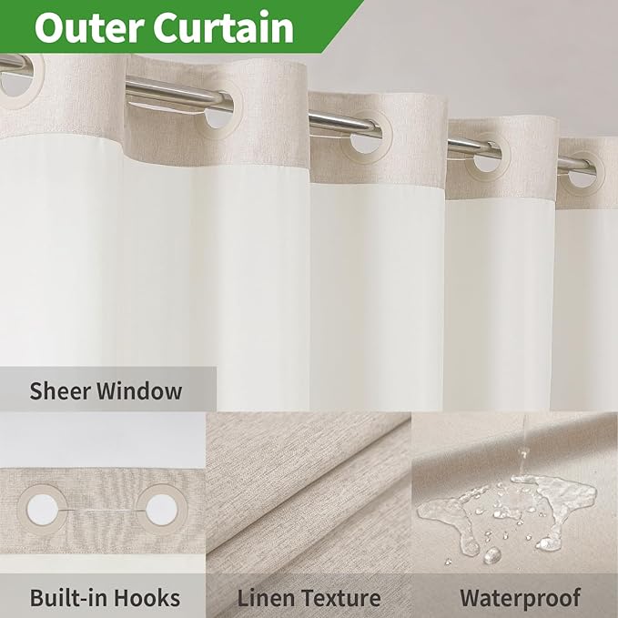Stall No Hooks Needed Linen Textured Shower Curtain - Image 3