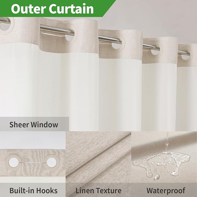 Stall No Hooks Needed Linen Textured Shower Curtain - Image 4