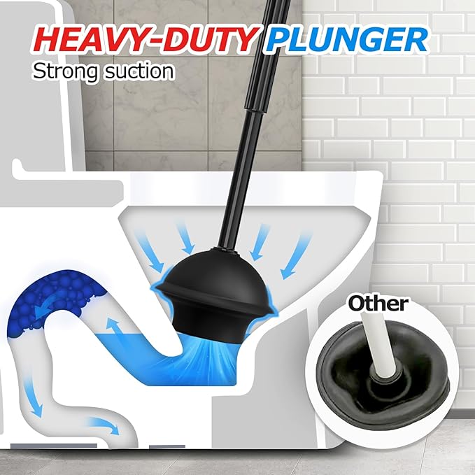 3Pack 2 in 1 Toilet Brush and Plunger Set, Extended Handle Plunger, Toilet Bowl - Image 3