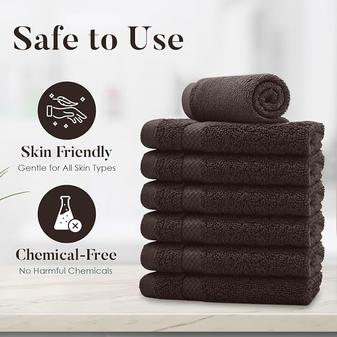DAN RIVER 12-Pack Premium 100% Cotton Brown Face Towels – Reusable Face Towel - Image 8